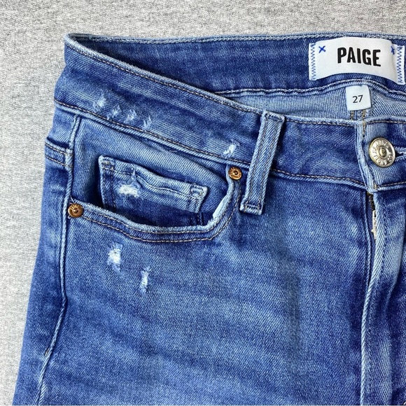 Paige Jeans Womens 27 Blue Hoxton Ankle Skinny Mid Rise Raw Hem Stretch Denim - Picture 5 of 16